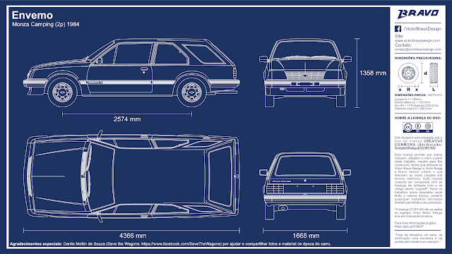 Blueprint Envemo Monza Camping (2p) 1984 Imagem mostrando o desenho do blueprint Envemo Monza Camping (2p) 1984 (mais conhecido como Chevrolet Monza Perua)