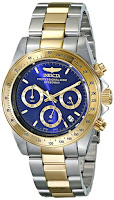 Invicta 3644 Speedway Cougar Chronograph Watch, with dark-blue dial, gold-plated bezel, two-tone bracelet, 3 sub-dials, date function, Japanese Quartz Movement, luminous hands & hour markers