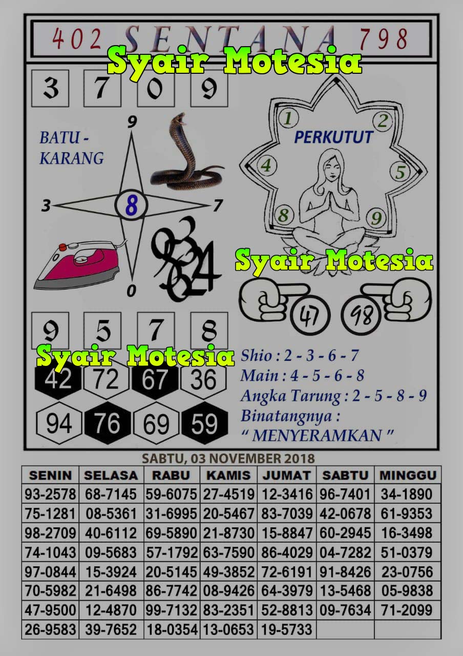 Togel Syair HK SABTU 3 NOVEMBER 2018 GOsyair SEDIA KODE