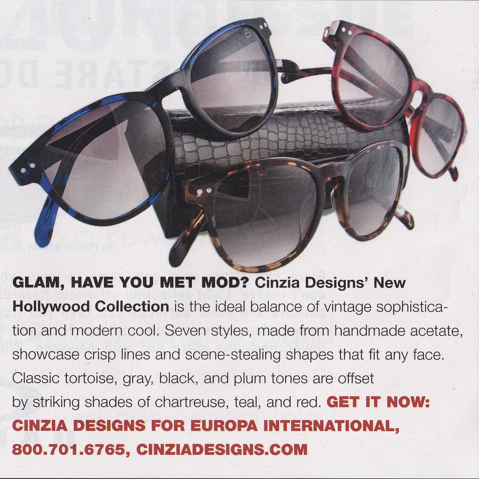 Cinzia Designs Sunglasses Magazine goes Hollywood