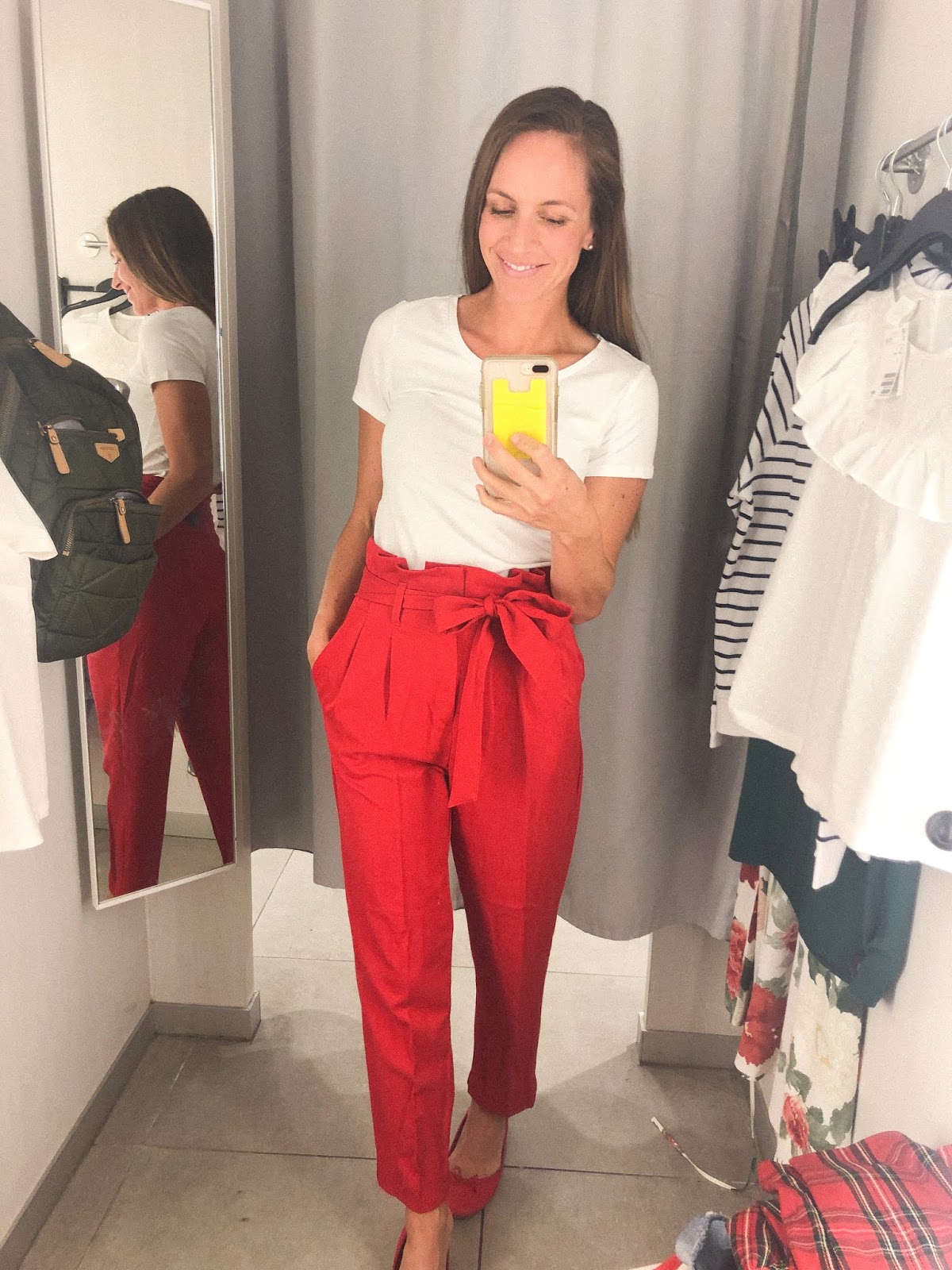 red paperbag trousers outfit