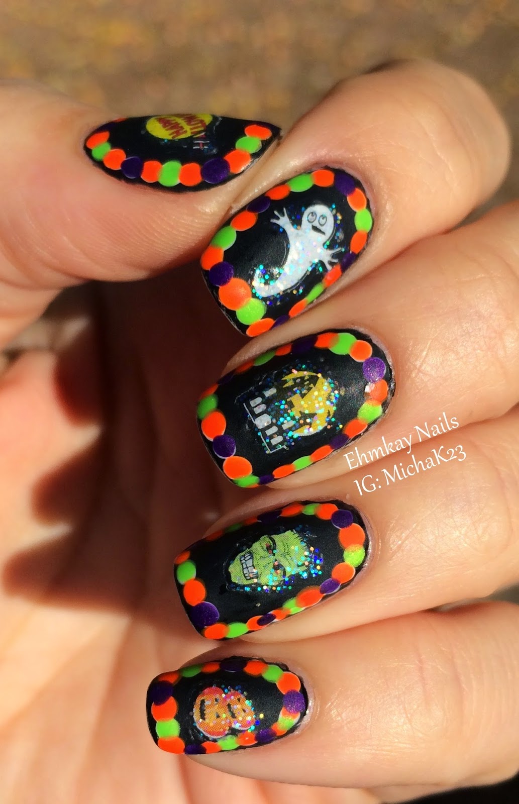 ehmkay nails: Halloween Framed Dotticure and Playing with Halloween Decals