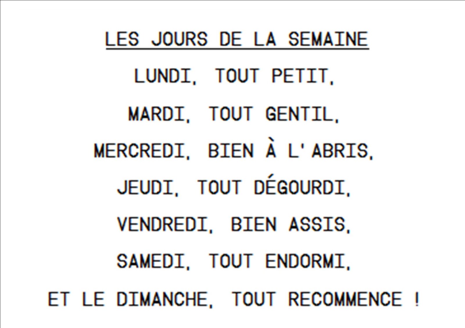 j'adore le français : Les jours de la semaine
