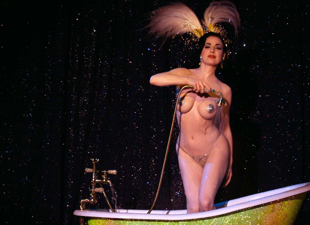 Dita Von Teese doing her topless bath on stage at Roxsy Theatre. 