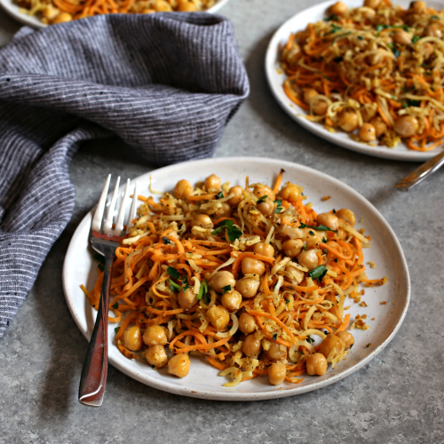 Hungry Couple Spiralized Root Vegetable Pasta with Crispy Chickpeas