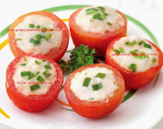 Tomato stuffed with Basa surimi