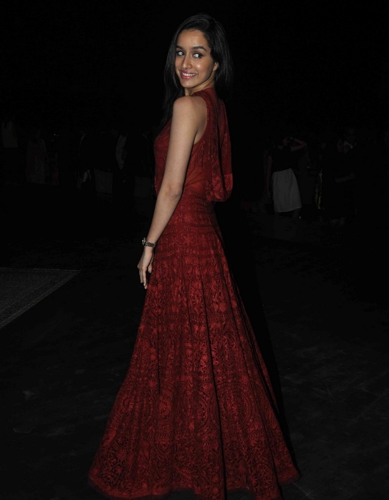 Indian Glamours Girl Shraddha Kapoor Stills In Maroon Dress At Lakme Fashion Week
