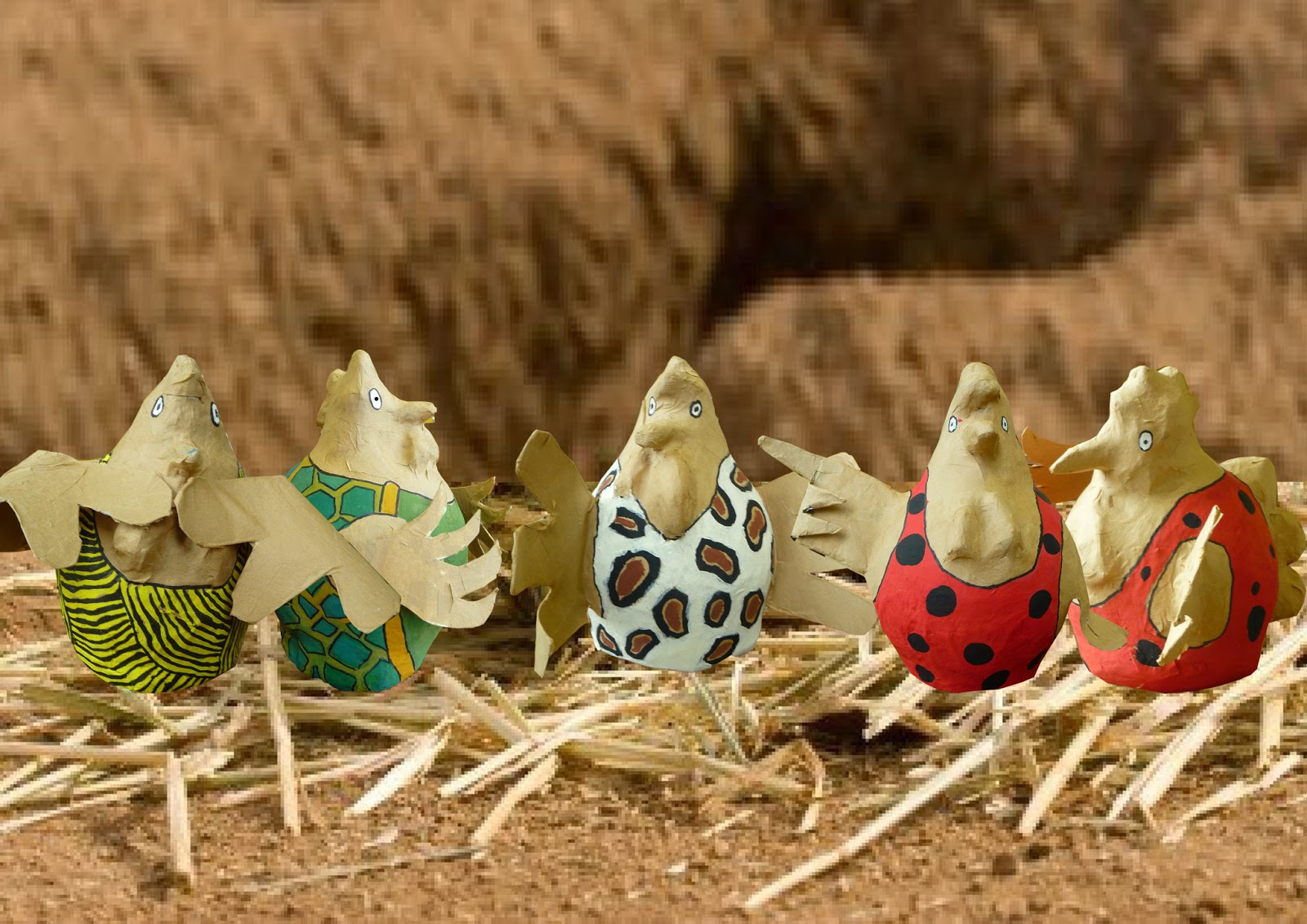 Creatief talent SASK! Kippen in papier maché van bruine koffie