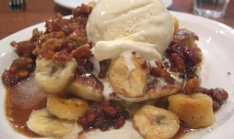 Hot Buttered Walnuts and Banana with Caramel and Ice Cream