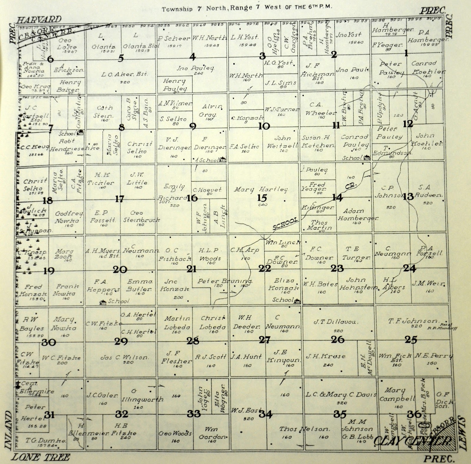 Sutton Nebraska Museum 1908 Plat Map of Lynn Township, Clay County
