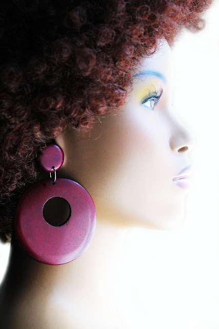 large burgundy african wood hoop earrings