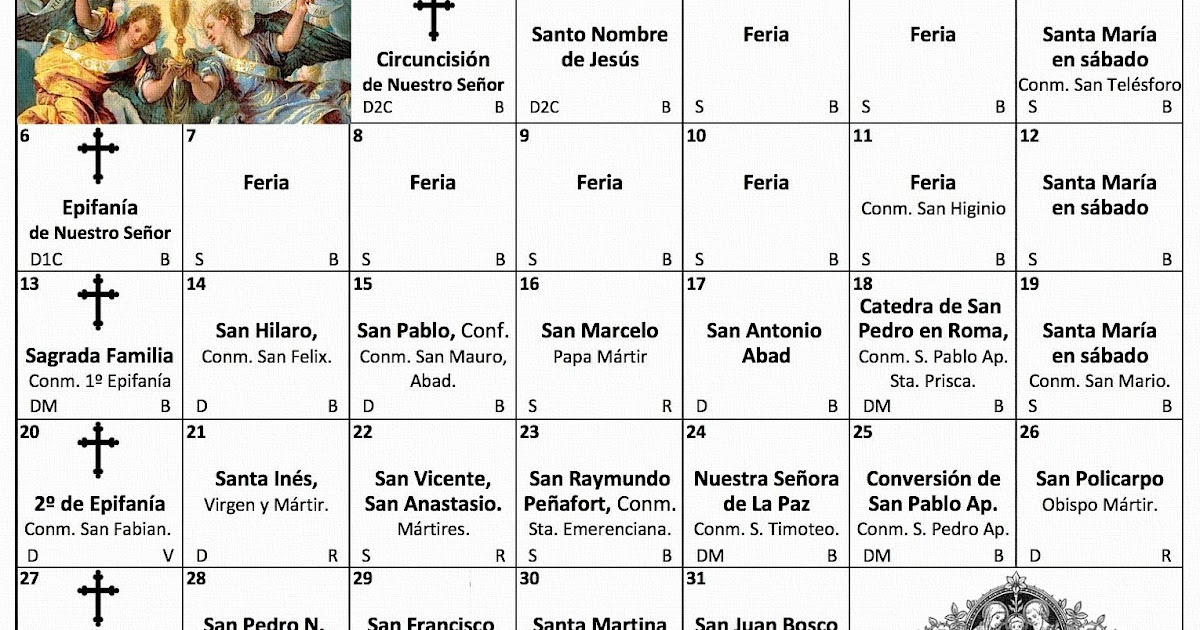 RITUS APOSTOLORUM CALENDARIO CATÓLICO TRADICIONAL ENERO