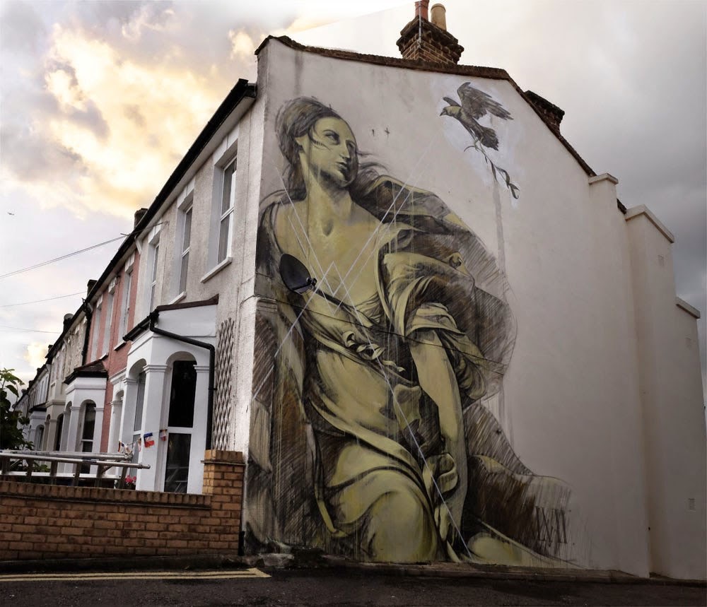 Faith47 recently stopped by Europe where she worked her magic on a new piece on the streets of London, UK.