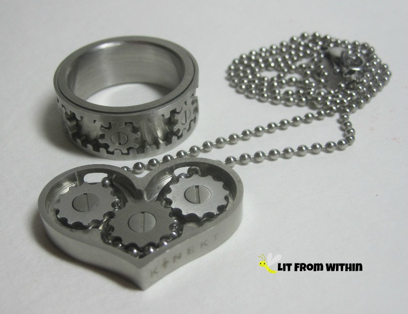 Kinekt jewelry - gear heart necklace and gear ring