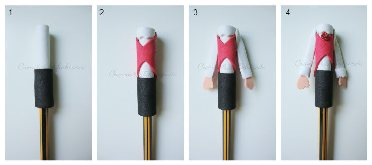 paso a paso vamos haciendo el cuerpo del Fofulapiz de Dracula