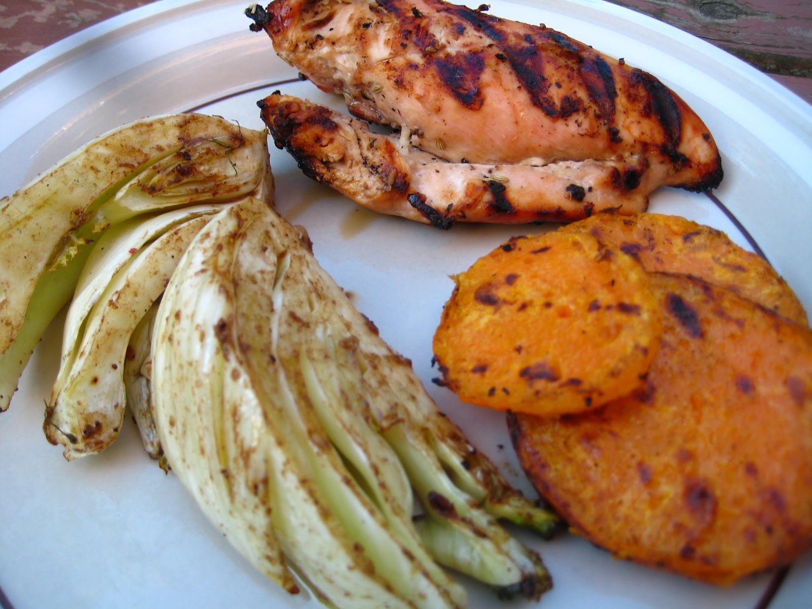 Day to Day Mish Mash Honey Chicken, Grilled Fennel and Sweet Potatoes