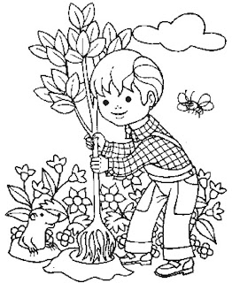 Niño plantando un arbol en el campo