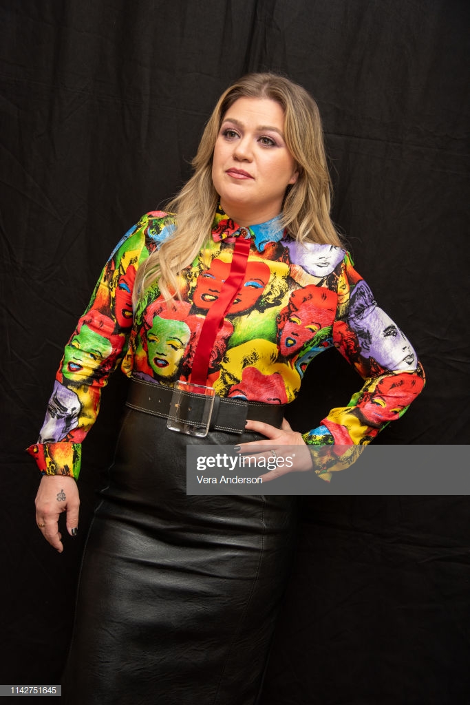 Ladies in Satin Blouses: Kelly Clarkson - multicolored blouse & leather ...