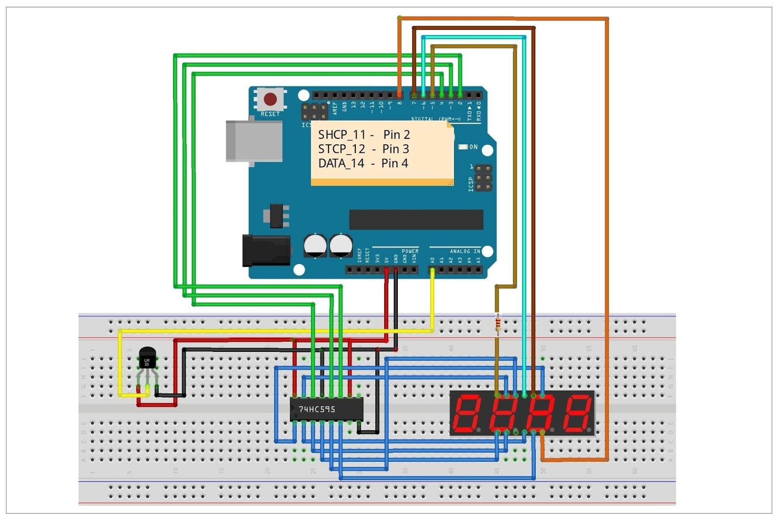 Arduino Temperature Measurement Using lm35 with 7 Segment + LCD display ...