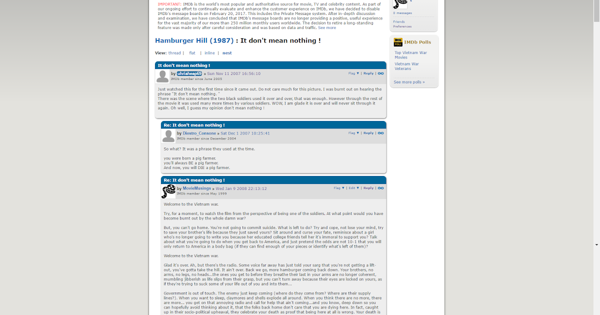 DRD's Movie Musings IMDb messages boards shutting down