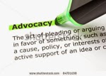 Advocacy topic icon ... green highlighter pen highlighting the word "advocacy"