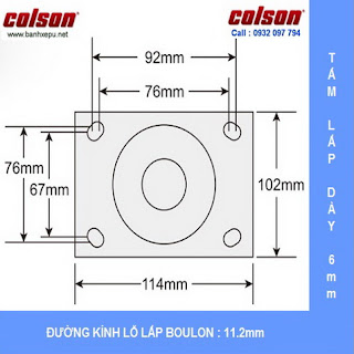 Bảng vẽ kích thước tấm lắp bánh xe công nghiệp Nylon chịu tải 370kg | S4-6208-829-B3