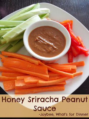 Honey Sriracha Peanut Sauce:  A sweet and spicy creamy peanut sauce that is a great dip for vegetables or spring rolls.