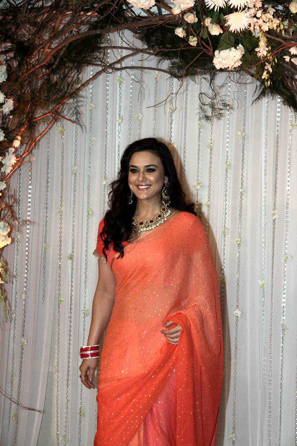 Preity Zinta Latest Hot Photos In Orange Saree