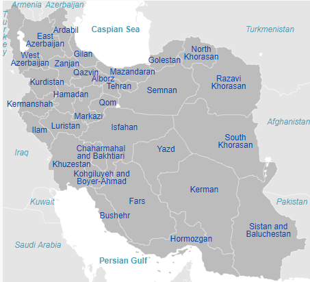 Peta pembagian wilayah administratif Iran