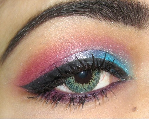 Pink Blue colorful Eye makeup Tutorial with steps