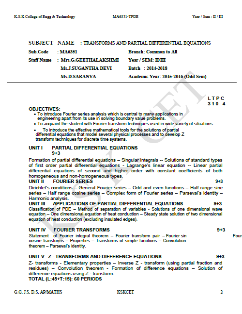 MA6351 Transforms and Partial Differential Equations Question Bank