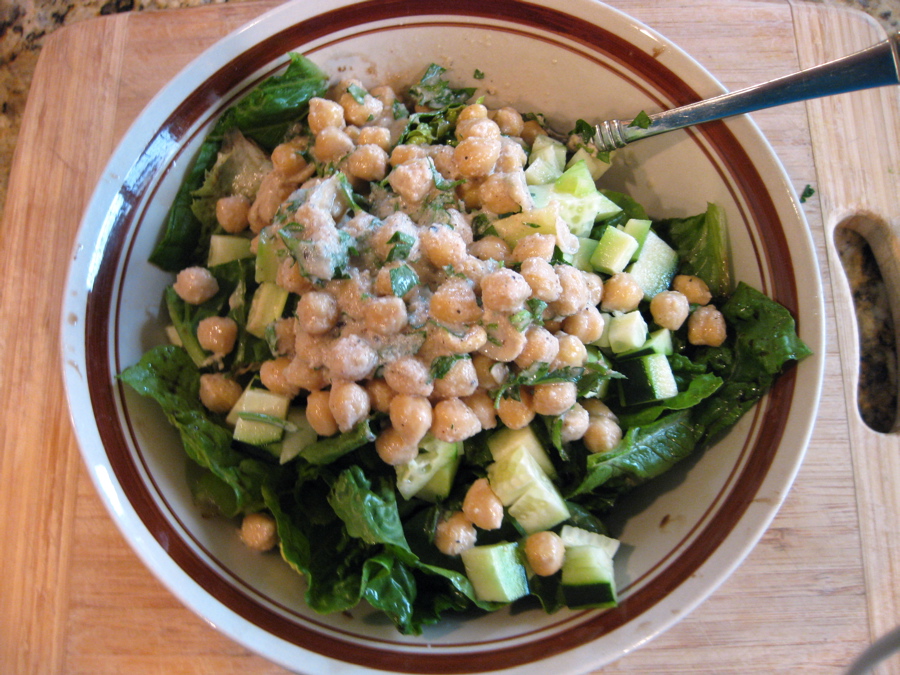 Oishikatta 美味しかった Tali Sauce Chickpea Salad over Greens
