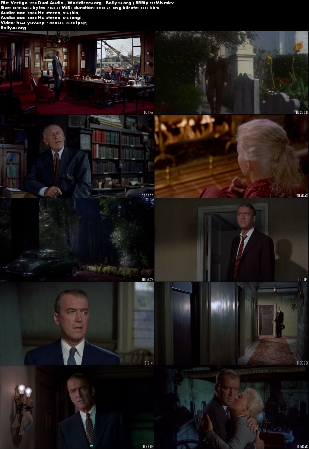 Vertigo 1958 BRRip 400Mb Hindi 480p Dual Audio Download