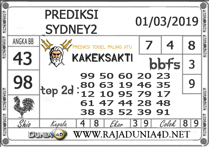 Prediksi Togel SYDNEY 2 DUNIA4D 01 MARET 2019