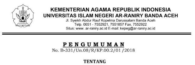 Lowongan Kerja di UIN Ar-Raniry Banda Aceh Sebagai Dosen Tetap Non PNS 2018 Lowongan Kerja di UIN Ar-Raniry Banda Aceh Sebagai Dosen Tetap Non PNS 2018