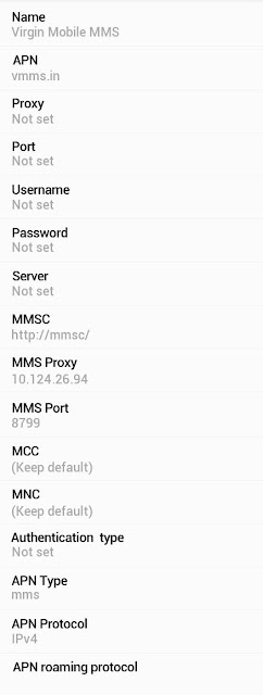 Virgin India mms Settings for Android Mobiles