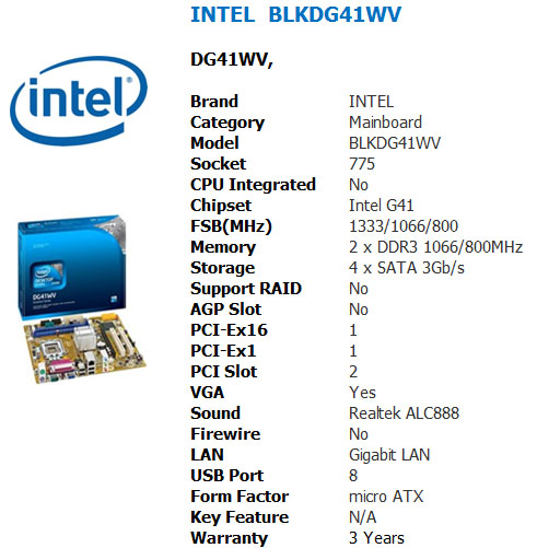 Cloud Educations: Intel® Desktop Board DG41WV MOTHERBOARD @ Rs. 2850