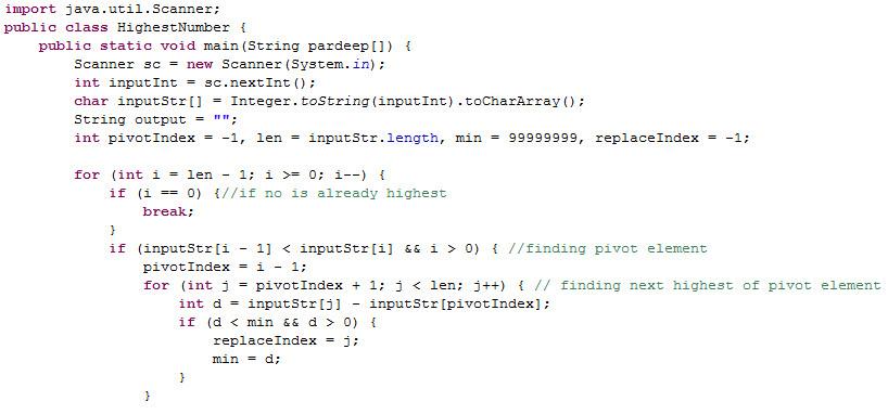 Java-Latte: Find Next Higher Number With Same Digits
