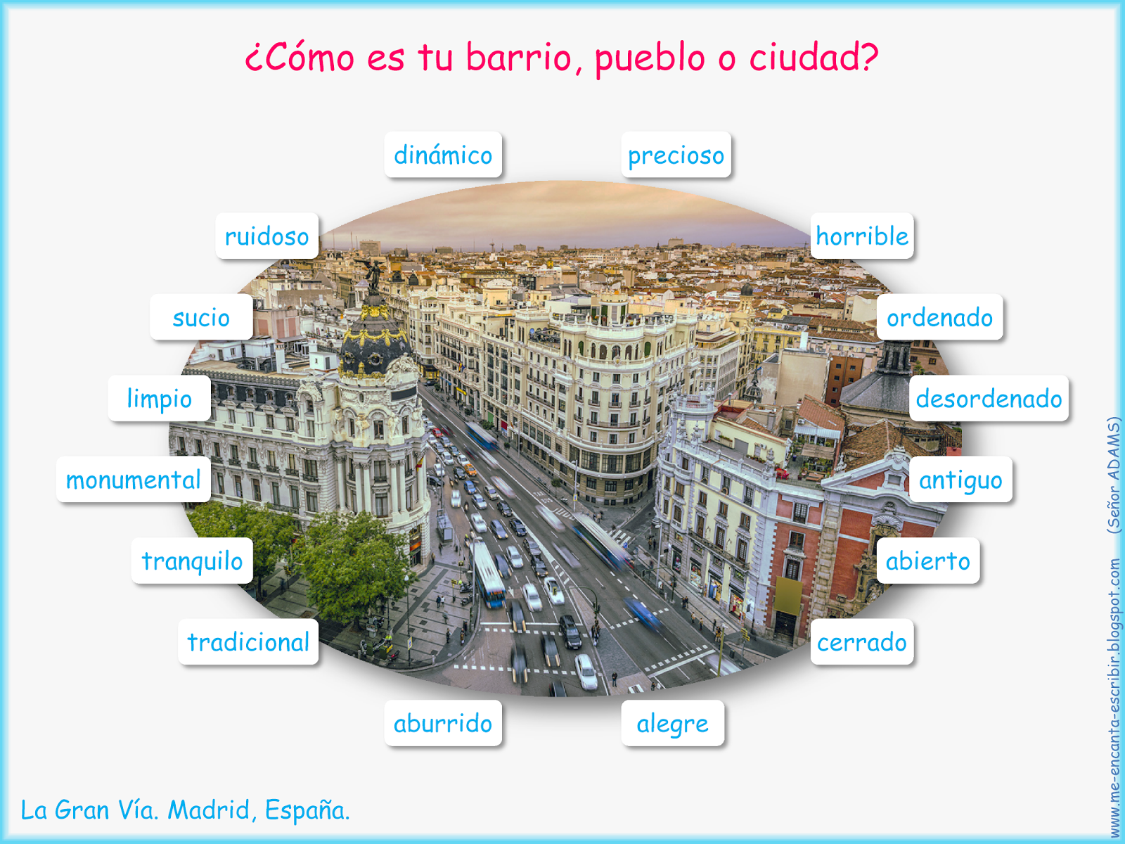 Me encanta escribir en español ¿Cómo es tu barrio, pueblo o ciudad?