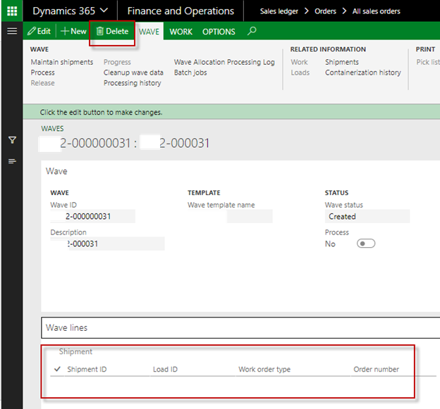 Delete Shipment OR Load in Warehouse Management in D365FO