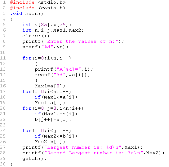 find second largest number in array
