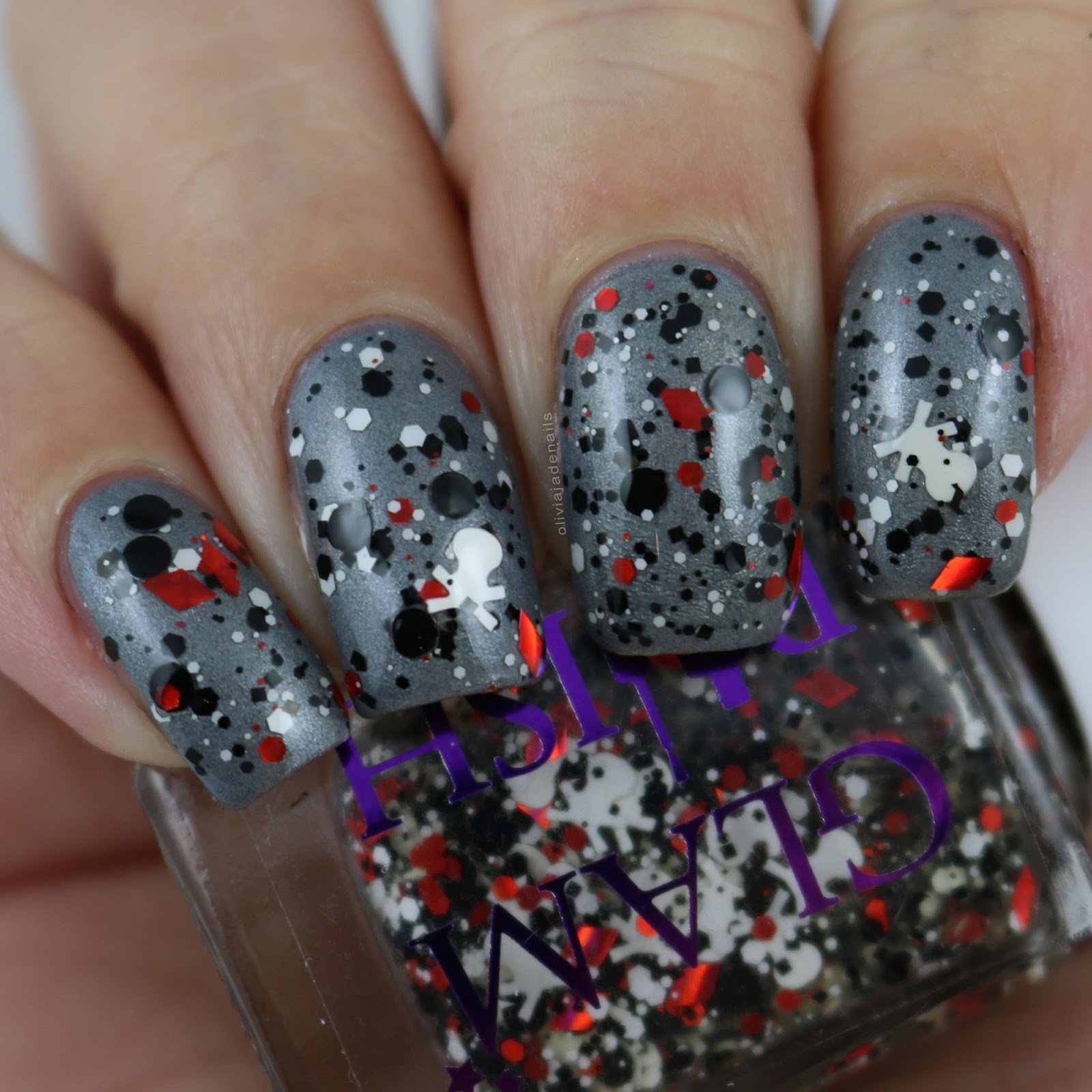 Glam Polish Blood & Bones (over Orly Up All Night) swatched by Olivia Jade Nails