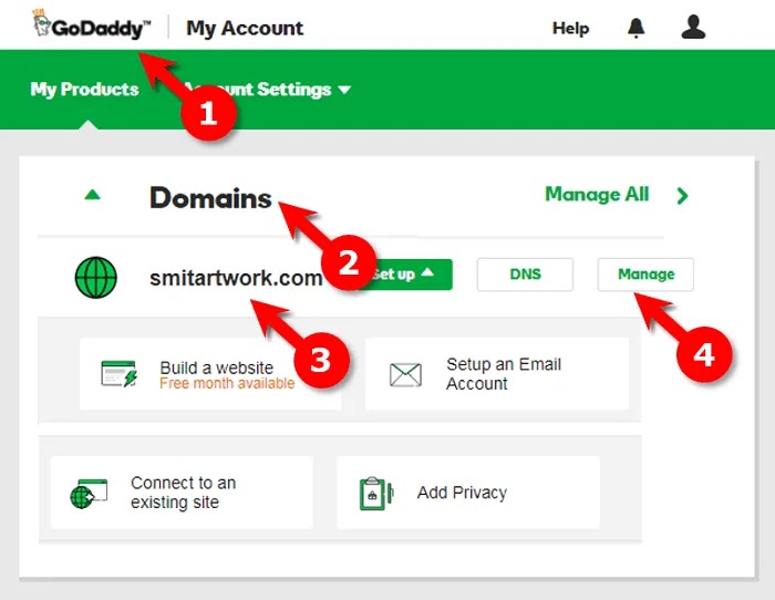 Setup 'CNAME' records in GoDaddy