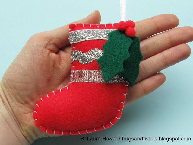 Use felt and ribbon to make this cute stripey stocking ornament for your Christmas tree felt stocking ornament