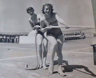 Tug o’war on Rhyl promenade Girls named Terry and Caroline