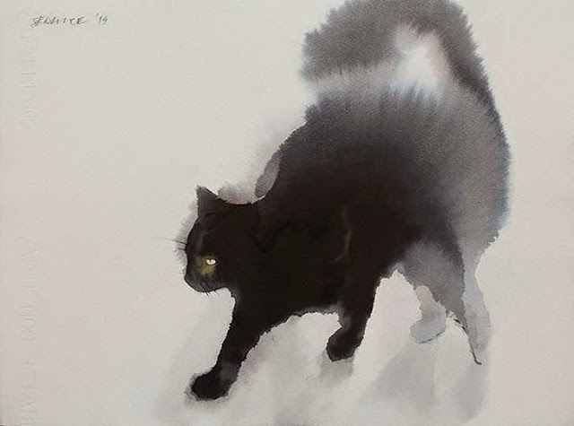 gato hecho con acuarela y tinta negra