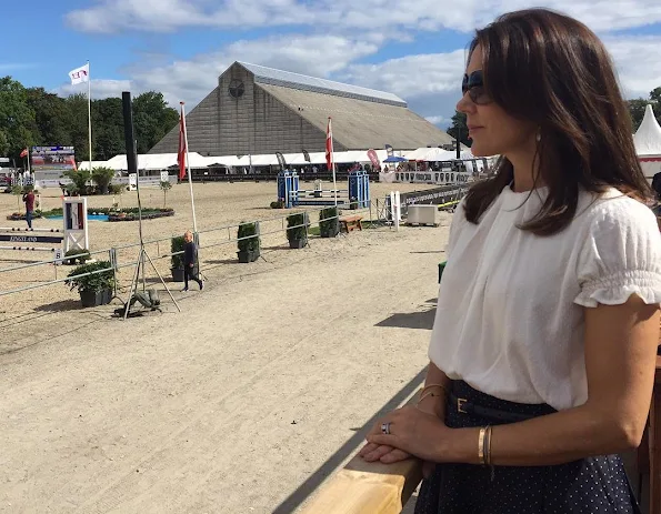 Crown Princess Mary visited Danish Vilhelmsborg National Equestrian Center (Aarhus) Princess Mary wore skirt, blouse