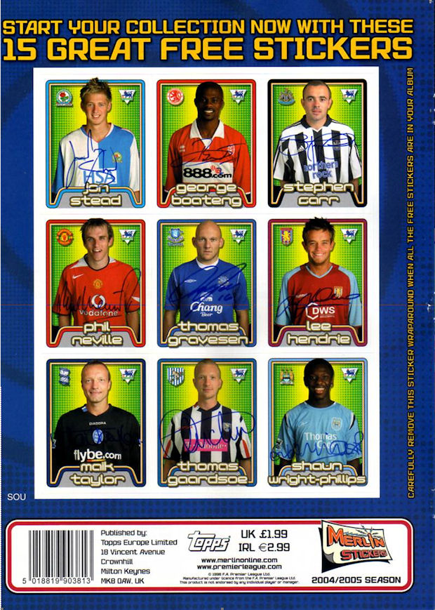 Merlin Premier League 2002 2004 2005 2006 merlins Pick the stickers you need. 