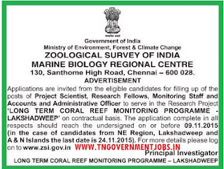 Applications invited for Project Scientist, Research Fellow, Monitoring Staff and AAO Posts in MBRC Chennai