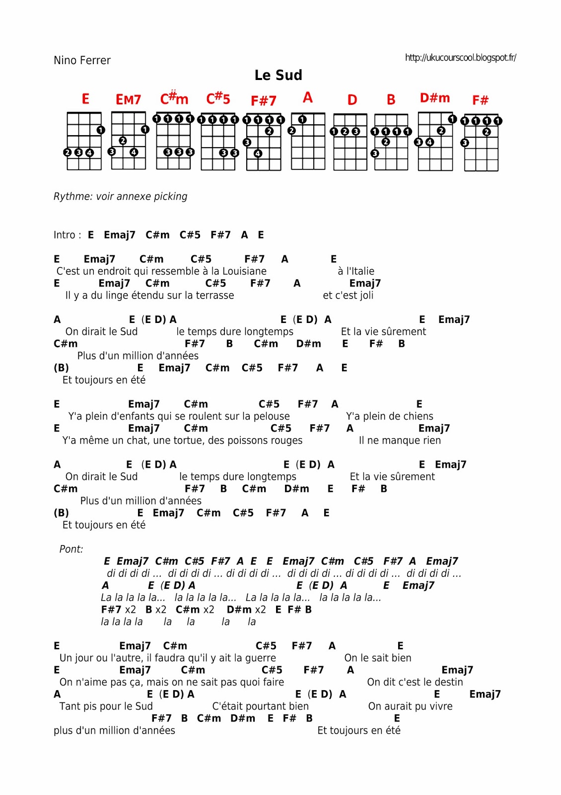 Le Sud Paroles Et Accords UkuCoursCool: TAB' n' VID' N°27: "Le SUD" Nino Ferrer (Uke LVL: très